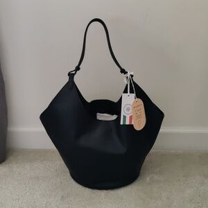 New!Viola Castellani Black Genuine Leather, Hobo Bucket Bag Made in Italy Y2K